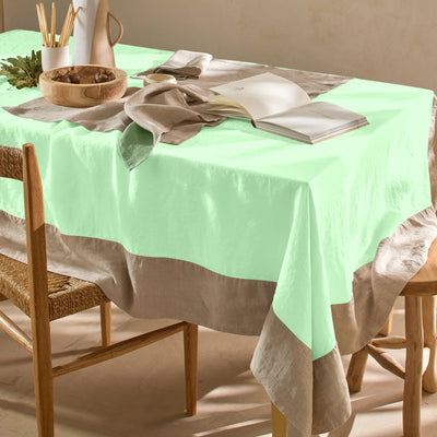Nappe bicolore en lin lavé vert menthe