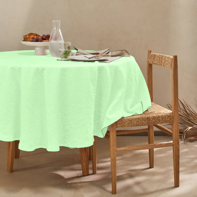 Nappe ovale sur mesure en lin bord crochet vert menthe