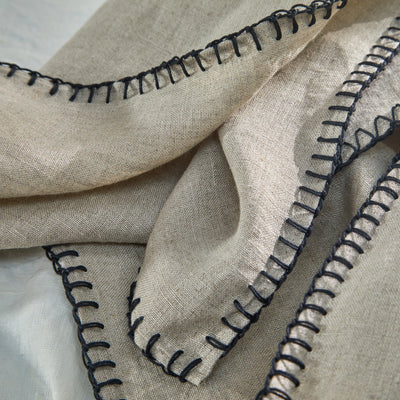 Chemin de table en lin bordé "point de cheval" beige