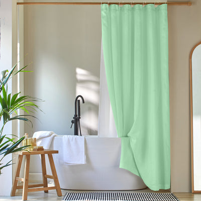 Rideau de douche simple en lin lavé sur mesure Vert-Menthe