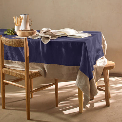 Nappe Pure Lin avec bordure contrastée bleu nuit