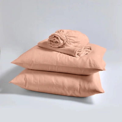 Ensemble de draps en lin lavé rose