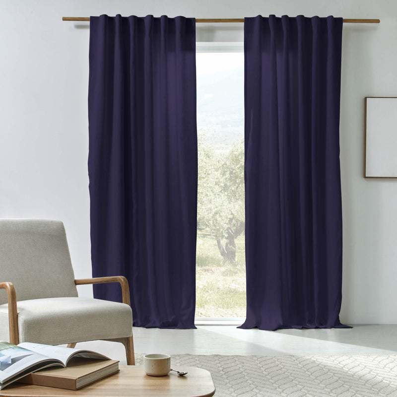 Rideau en lin doublé cotton sur mesure bleu nuit