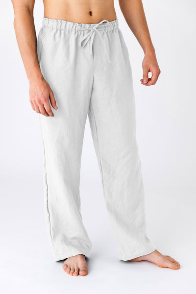 Pantalon de pyjama pour hommes en lin blanc #colour_blanc-optique