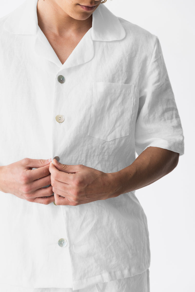 Veste pyjama en lin doux à manches courtes Blanc Optique 