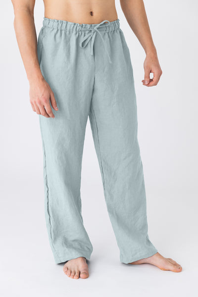 Pantalon de pyjama pour hommes en lin bleu-glacier #colour_bleu-glacier