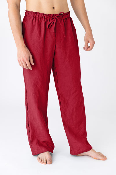 Pantalon de pyjama pour hommes en lin bordeaux #colour_bordeaux