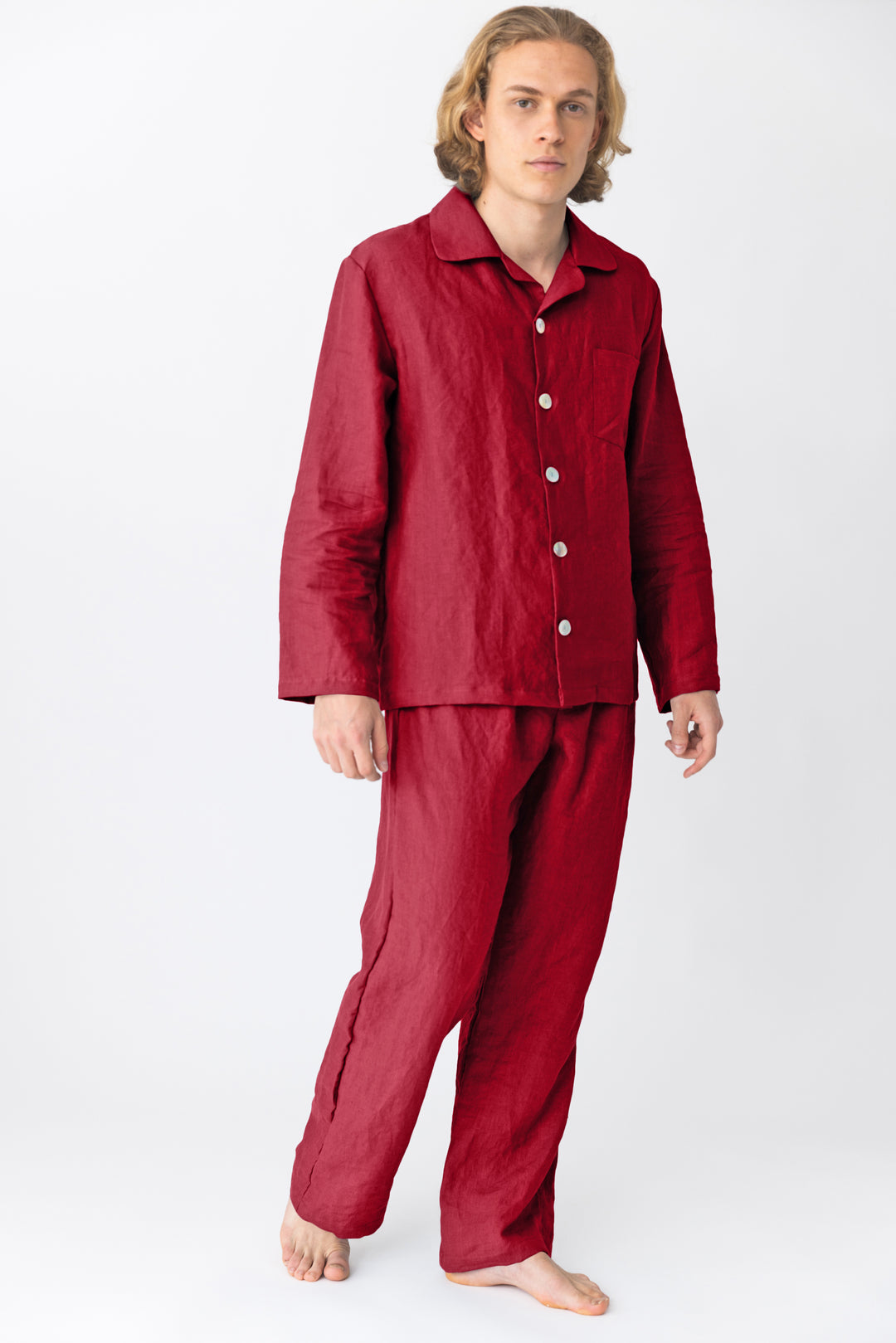 Herren-Pyjama-Set aus bordeauxrotem Leinen Linenshed