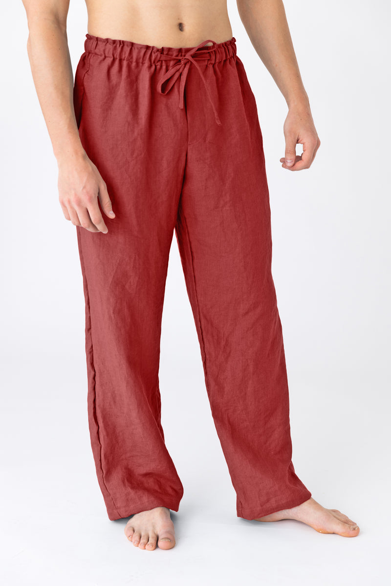 Pantalon de pyjama pour hommes en lin brique 