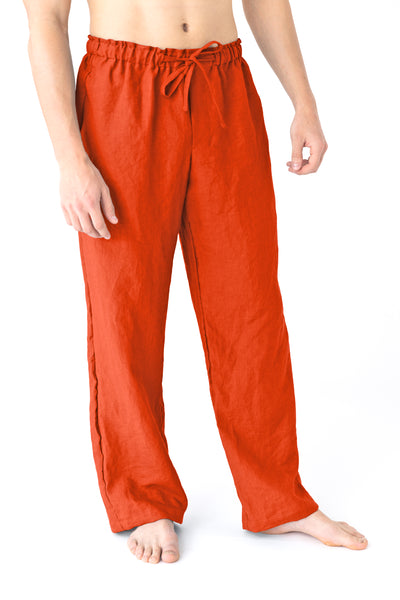 Pantalon de pyjama pour hommes en lin corail #colour_corail