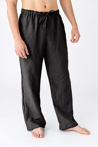 Pantalon de pyjama pour hommes en lin noir #colour_encre-noire