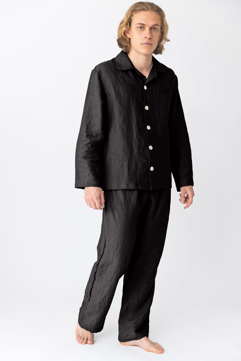 Pyjama long homme en lin lavé Encre Noire 