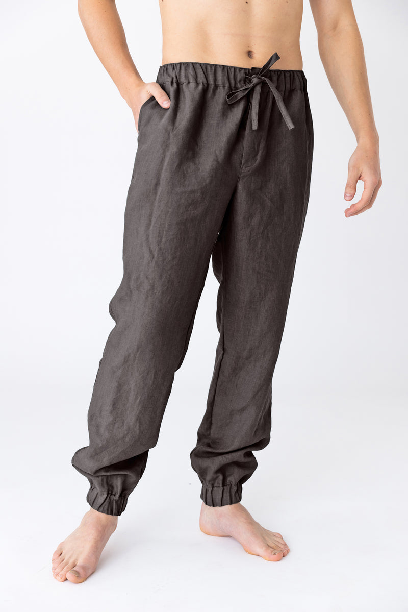 Pantalon en lin lavé “Gael” Gris Plomb 