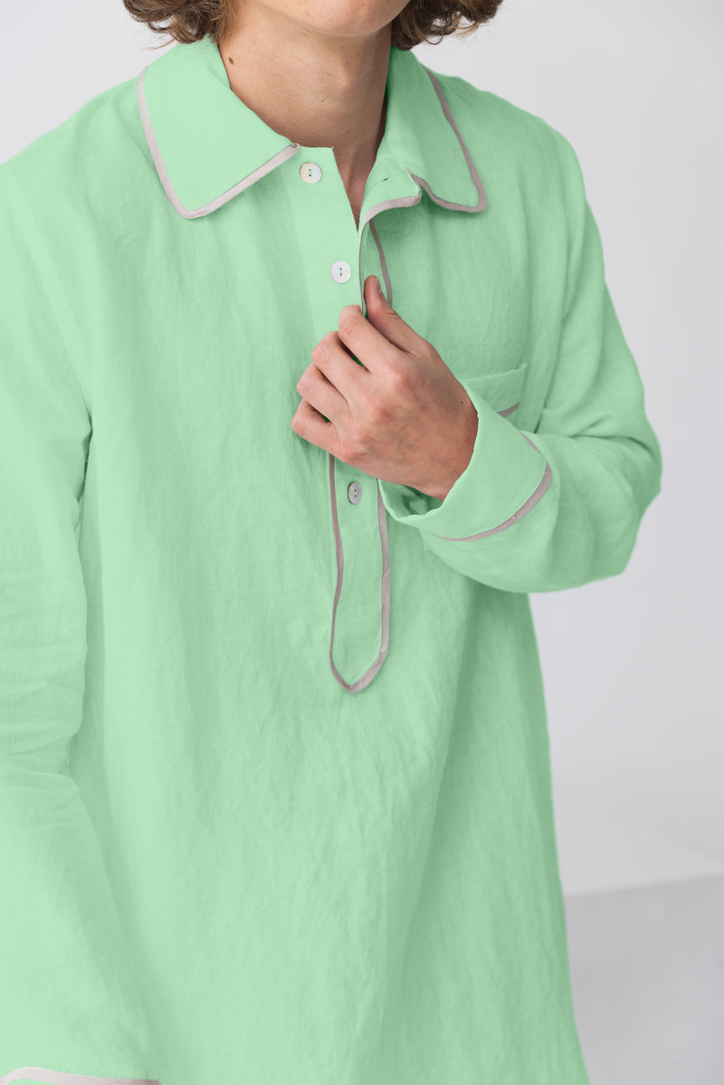 Chemise de nuit lin lavé homme Vert Menthe 