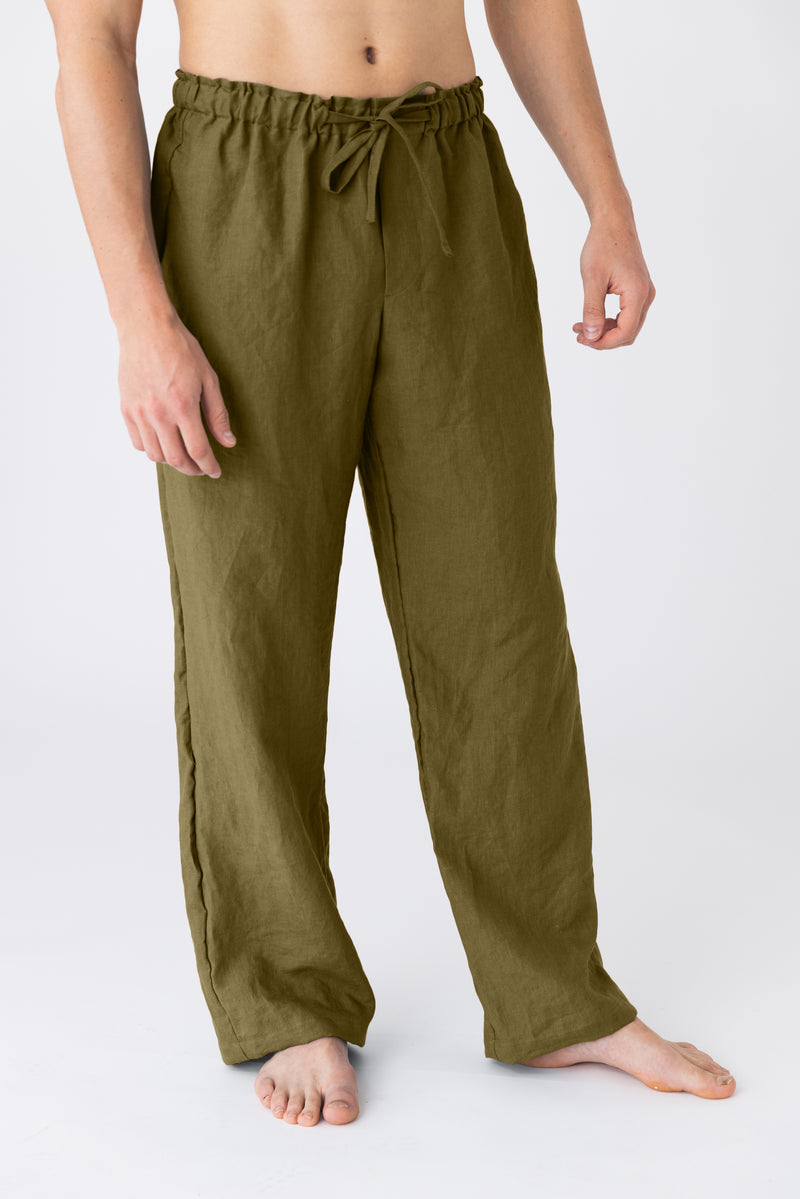 Pantalon de pyjama pour hommes en lin vert 