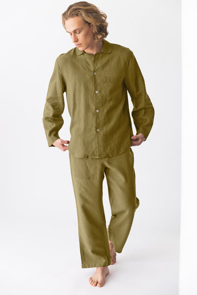 Swatch for Pyjama en lin pour homme “Ronaldo” Vert #colour_olive-verte