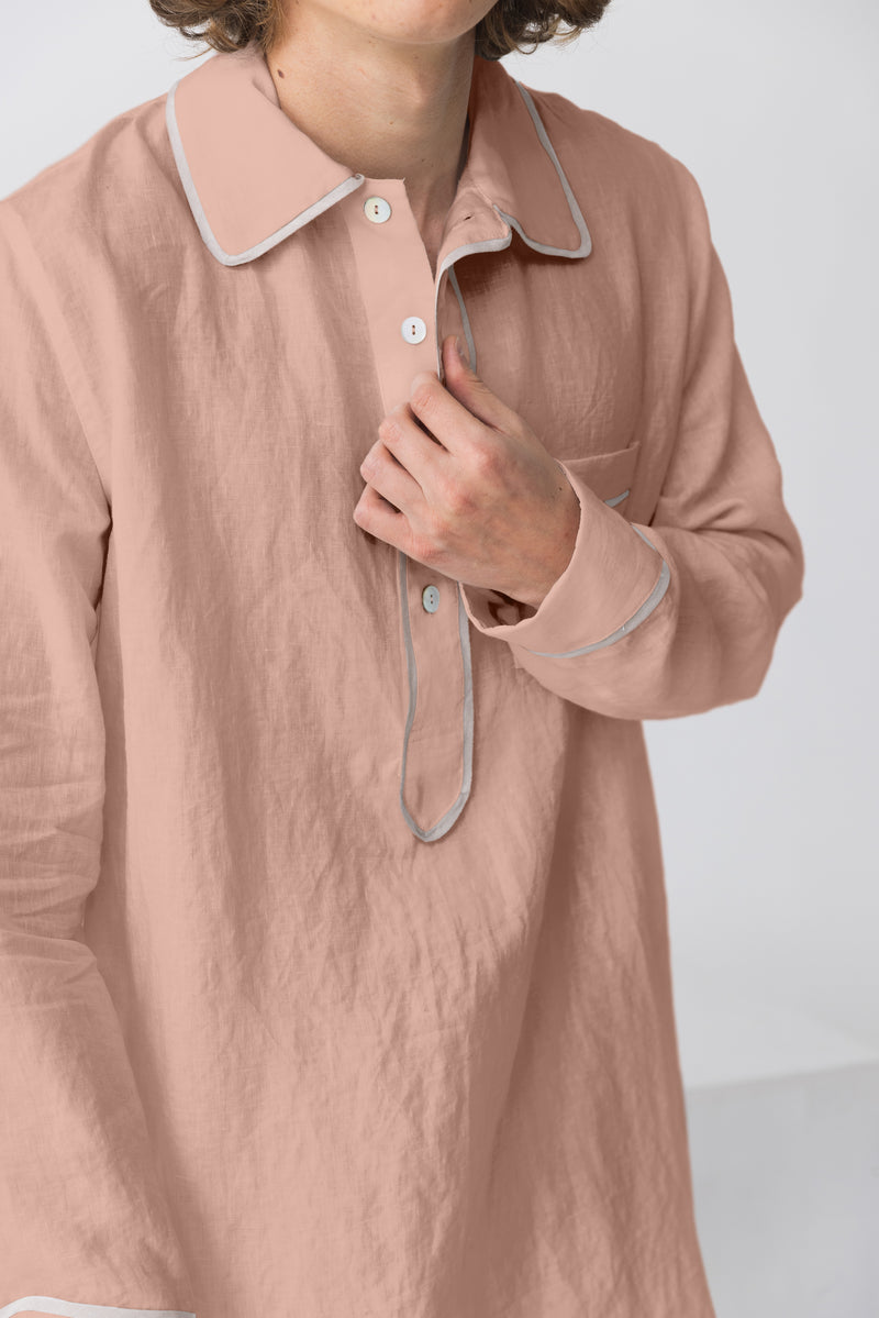 Chemise de nuit lin lavé homme Vieux Rose 