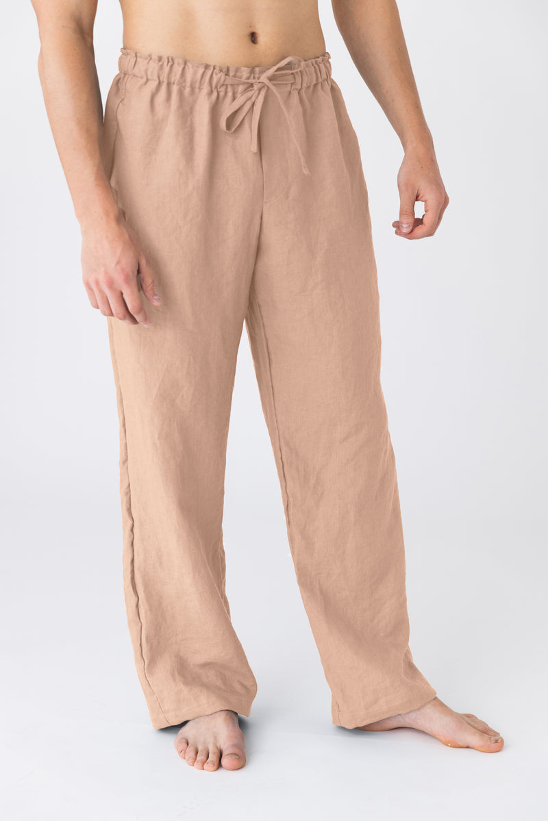 Pantalon de pyjama pour hommes en lin rose 