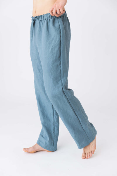 Pantalon de pyjama homme en lin lavé bleu-francais #colour_bleu-francais
