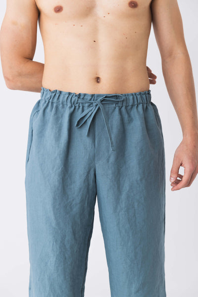 Pantalon de pyjama pour homme en lin “Diego” bleu-francais #colour_bleu-francais